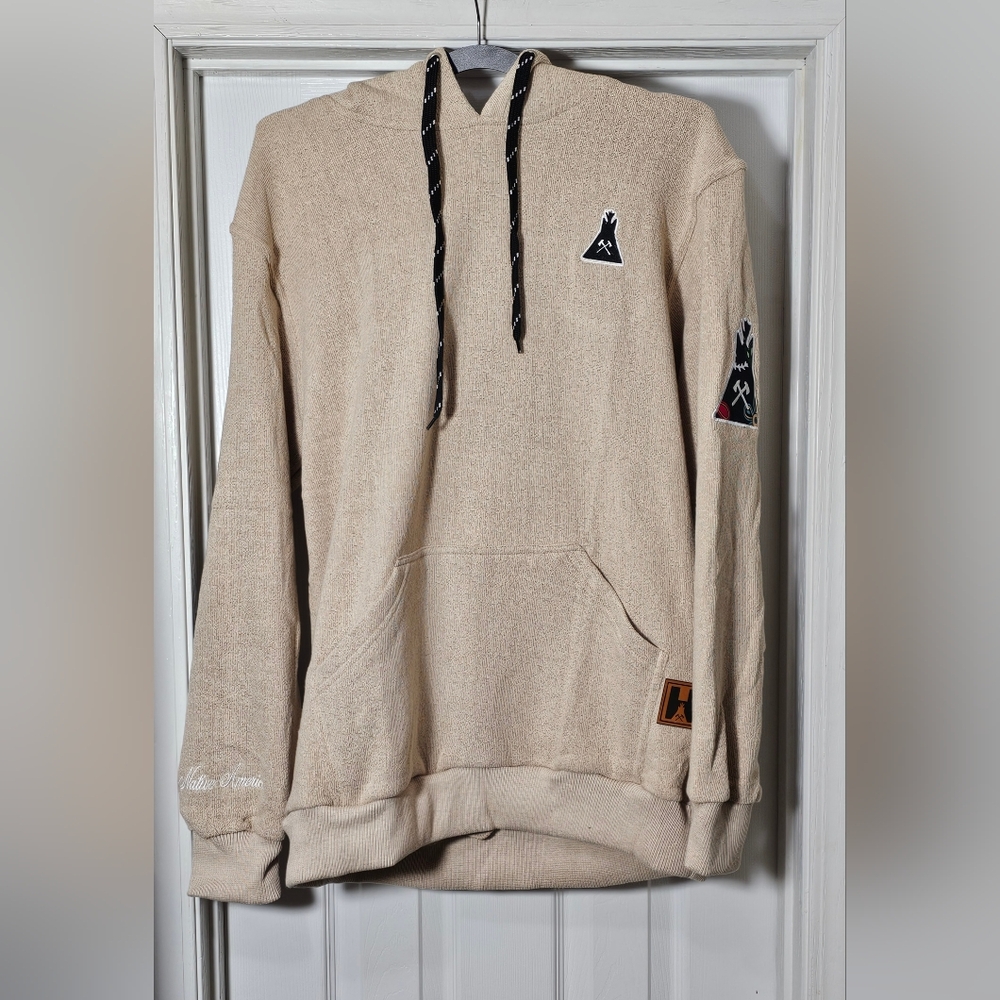 Hustle Tribe Tan Floral Hoodie Sweatshirt Size XL Sold Out Kangaroo Pocket Logo